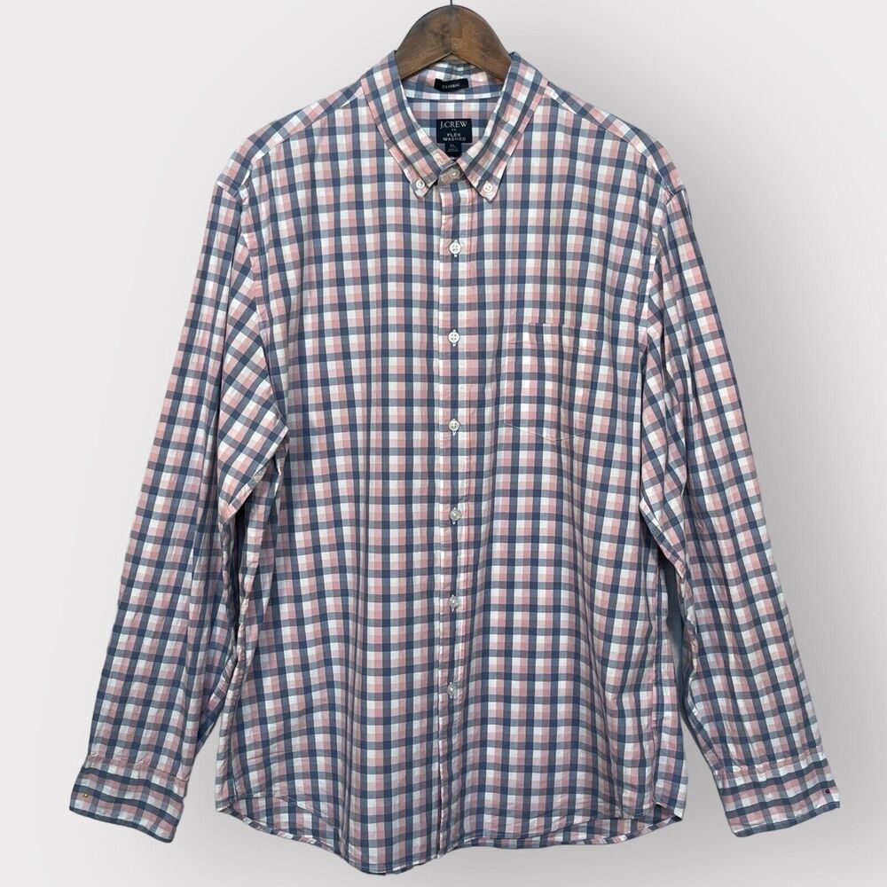 J. Crew‎ Factory Flex Washed Button Down Shirt Men Size XL Gingham Classic Fit